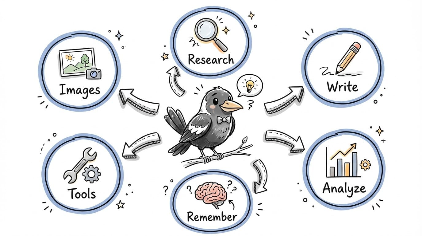 Maggie's capabilities: Research, Write, Analyze, Remember, Tools, and Images